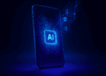 “A futuristic smartphone glowing