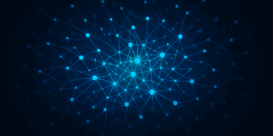 “Abstract neural data network in cool blue gradients on a dark background, soft glow, no text, centered composition.”